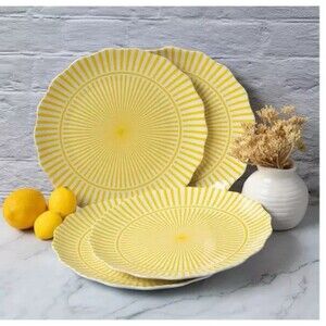 set of 4  Striped Dinner Plate Ceramic 10.5” Set of 4